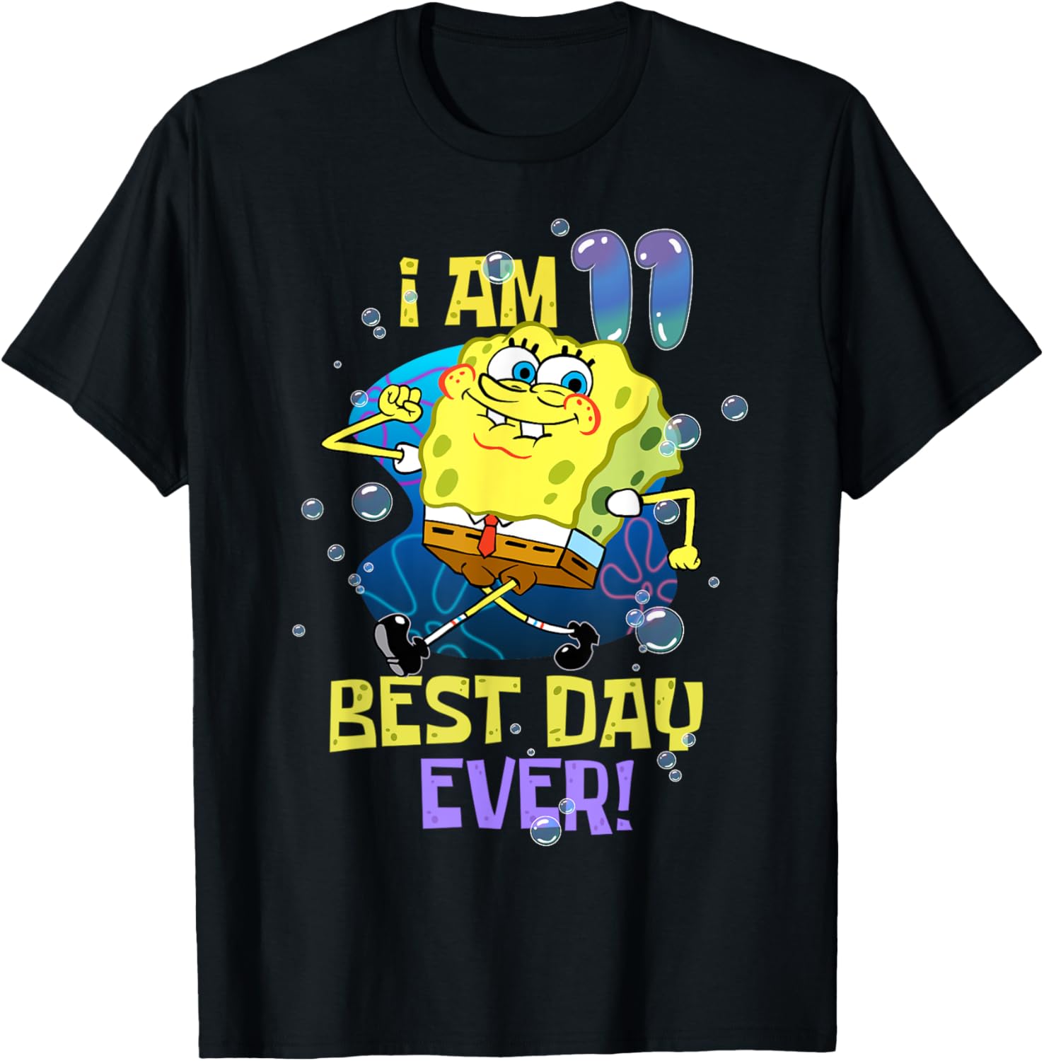 Spongebob I Am 11 Best Day Ever 11th Birthday Kids Spongebob T-Shirt - T-Shirt | Black