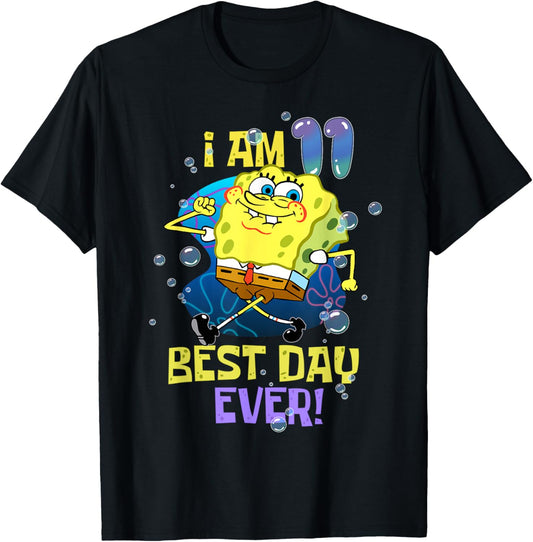 Spongebob I Am 11 Best Day Ever 11th Birthday Kids Spongebob T-Shirt - T-Shirt | Black
