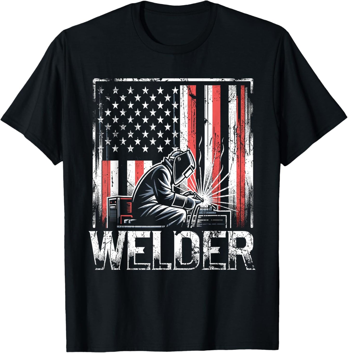 Welder American Flag USA Patriotic Welding Welder T-Shirt - T-Shirt | Black