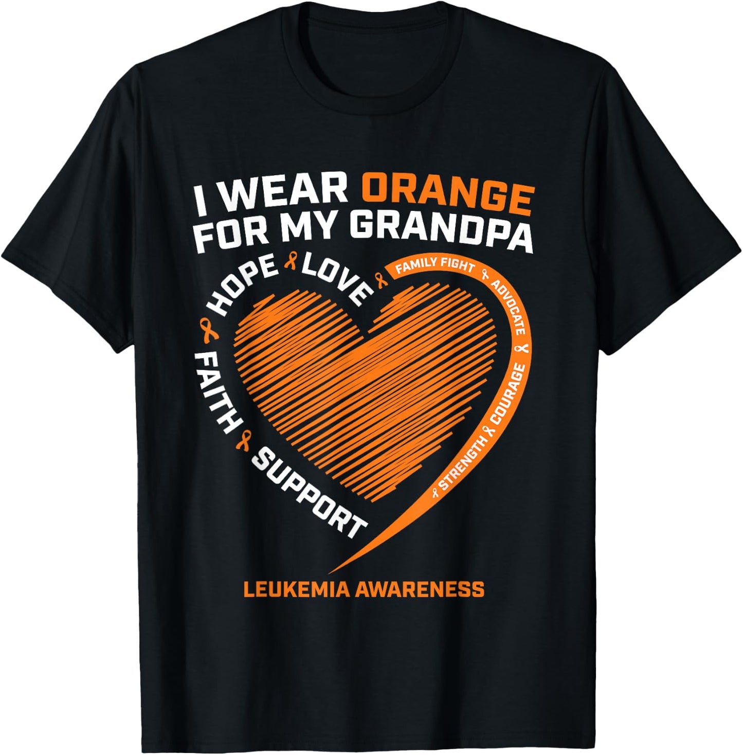 Kids Women I Wear Orange For My Grandpa Leukemia Awareness T-Shirt - T-Shirt | Black