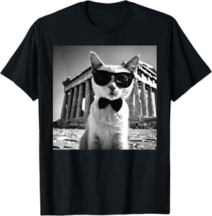 Funny Cat Wearing Sunglasses At The Parthenon Greece T-Shirt - T-Shirt | Black