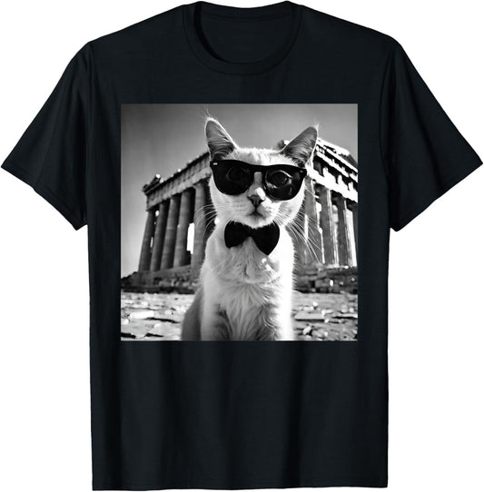 Funny Cat Wearing Sunglasses At The Parthenon Greece T-Shirt - T-Shirt | Black