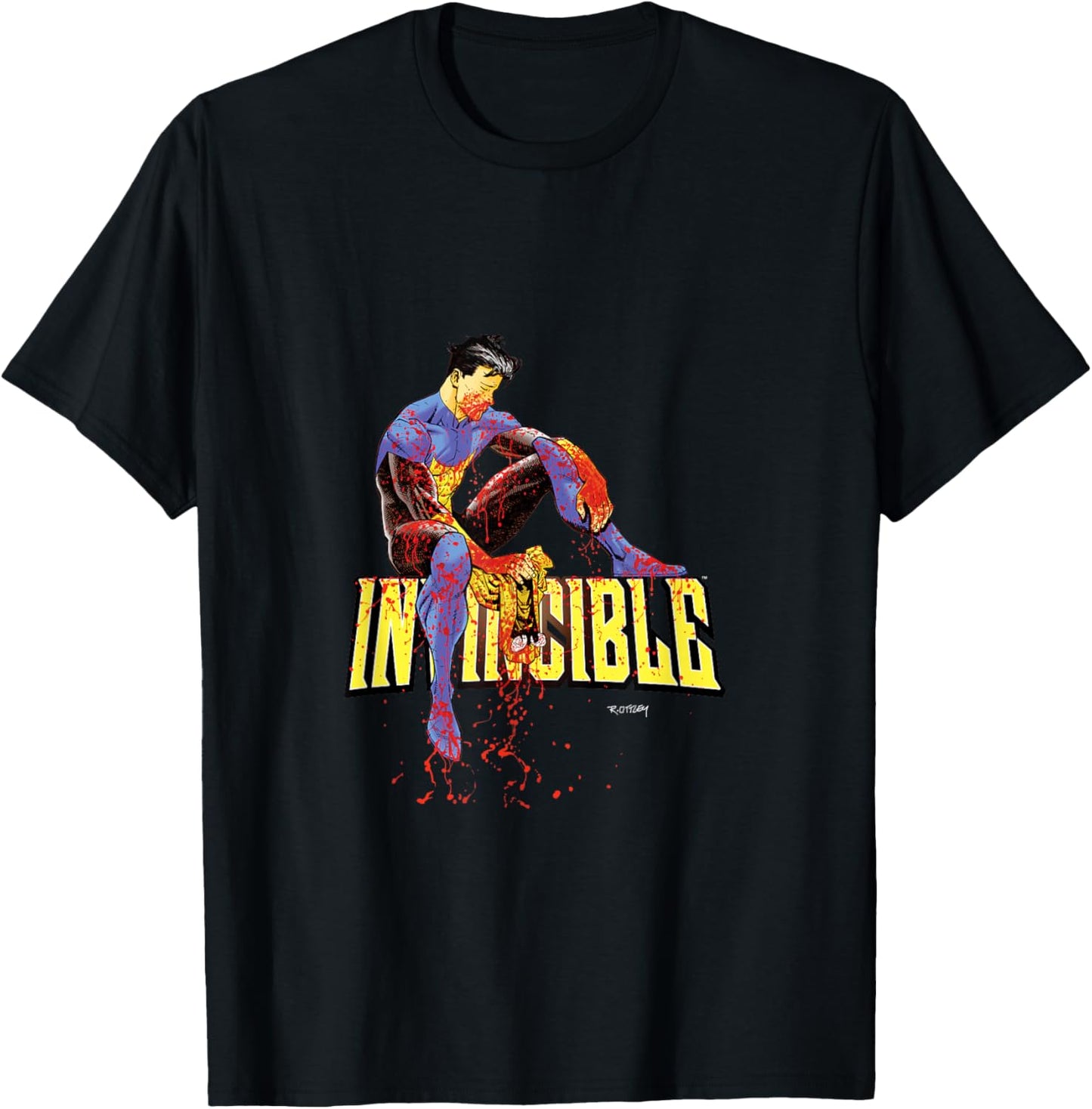 INVINCIBLE Official Merchandise -Adults Black Cartoon Short Sleeve Classic Fit T-Shirt - T-Shirt | Black
