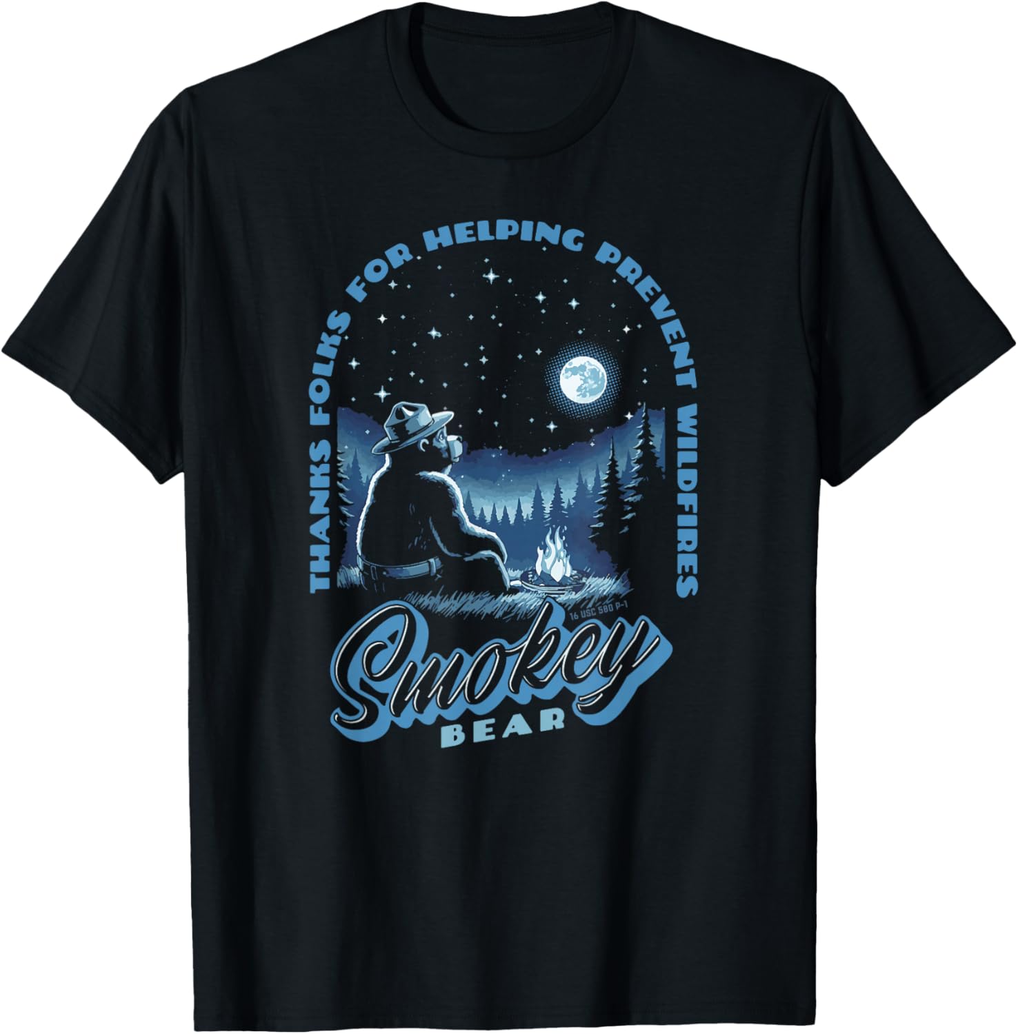 Stargazing Smokey Bear Thanks For Helping Prevent Wildfires T-Shirt - T-Shirt | Black