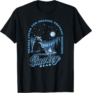 Stargazing Smokey Bear Thanks For Helping Prevent Wildfires T-Shirt - T-Shirt | Black