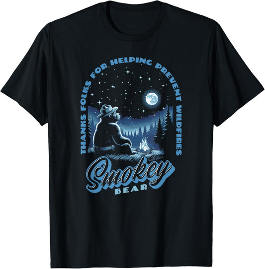 Stargazing Smokey Bear Thanks For Helping Prevent Wildfires T-Shirt - T-Shirt | Black