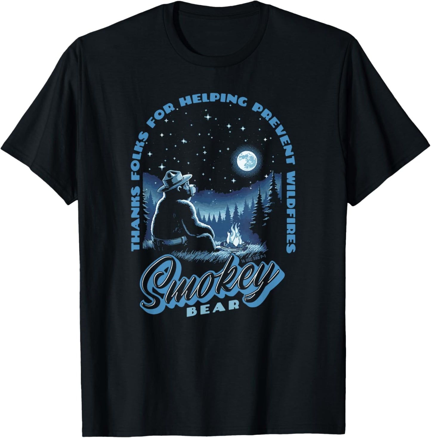 Stargazing Smokey Bear Thanks For Helping Prevent Wildfires T-Shirt - T-Shirt | Black