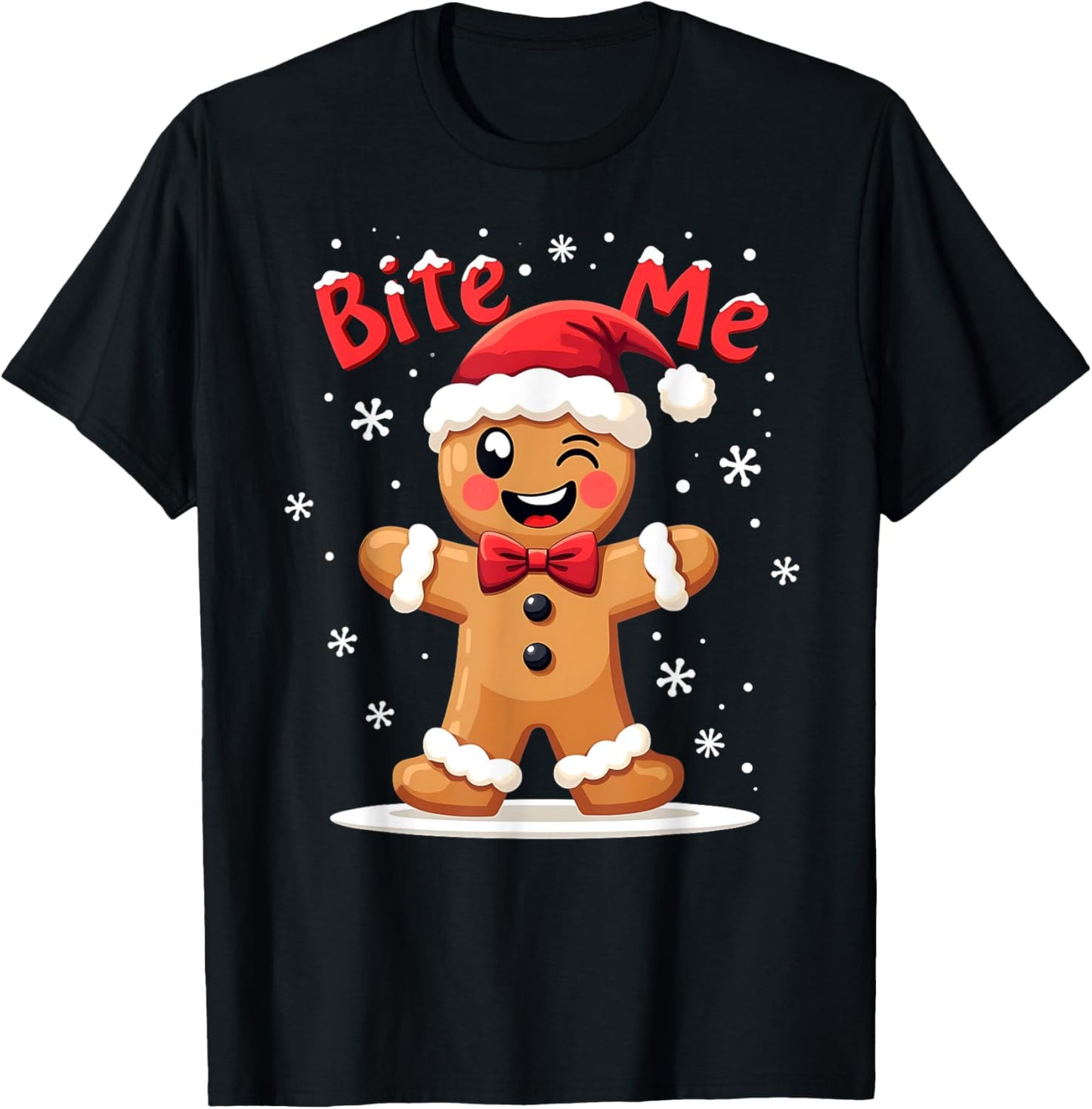 BITE ME Gingerbread Man Funny Sarcastic Christmas T-Shirt - T-Shirt | Black