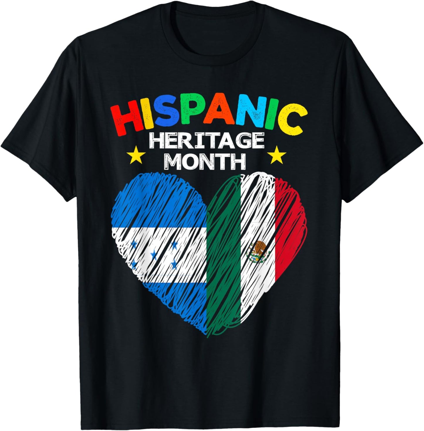 Honduras Mexico Flag Heart Latin Hispanic Heritage Month T-Shirt - T-Shirt | Black