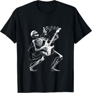 Skeleton Playing Guitar Music Gifts Women Rock Band T-Shirt - T-Shirt | Black