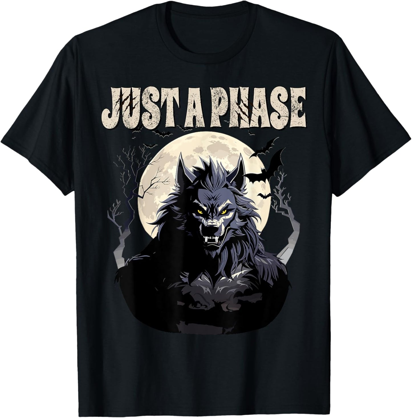 Werewolf Just A Phase Warewolf Lycan Halloween Full Moon Men T-Shirt - T-Shirt | Black