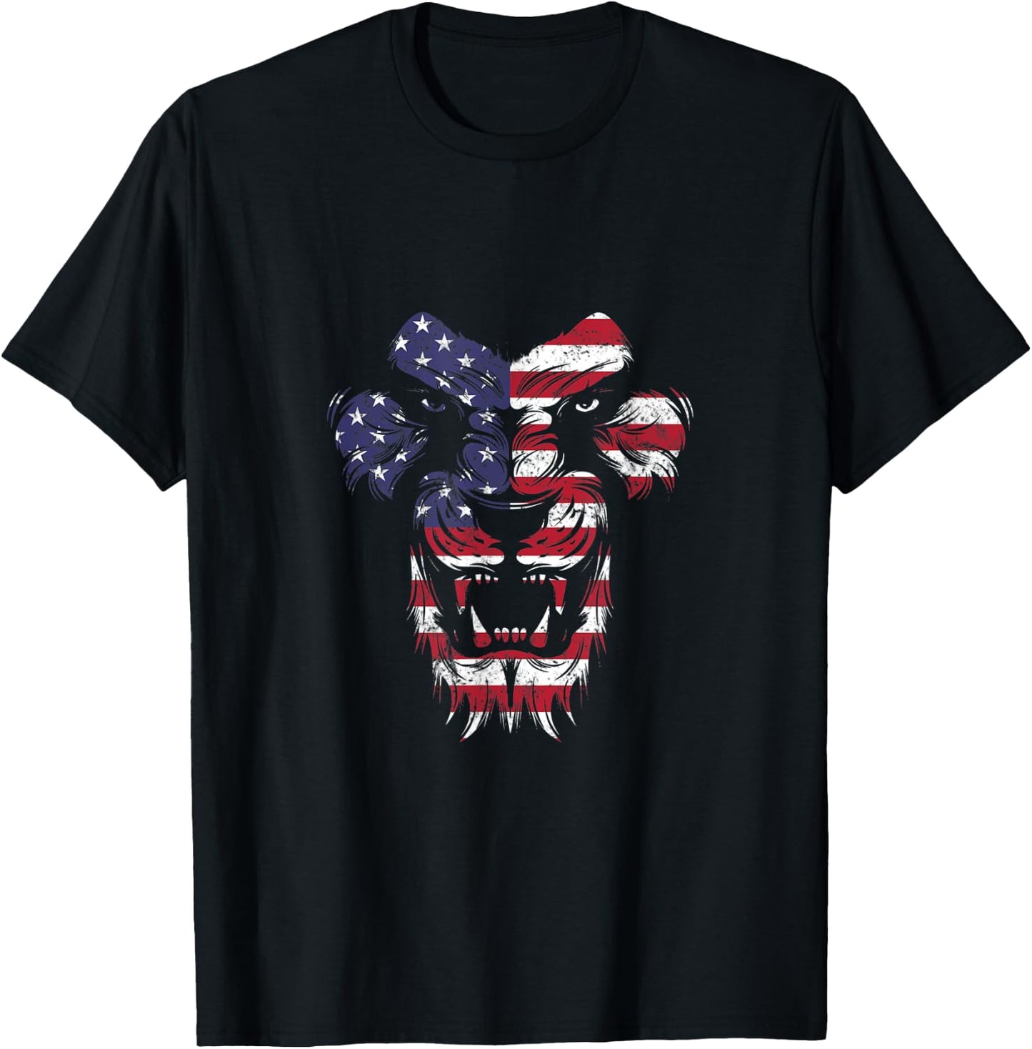 Vintage Patriotic Roaring Lion USA American Flag 4th of July Men T-Shirt - T-Shirt | Black