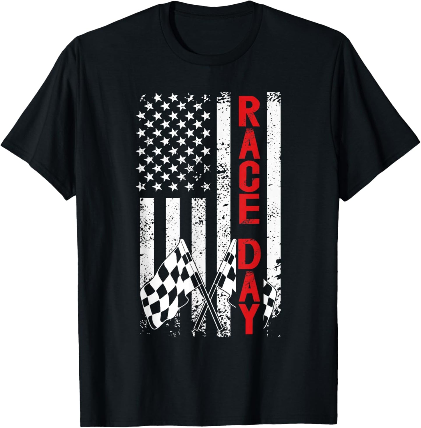 Race Day US Flag Checkered Flag Car Racing Day Race Days T-Shirt - T-Shirt | Black