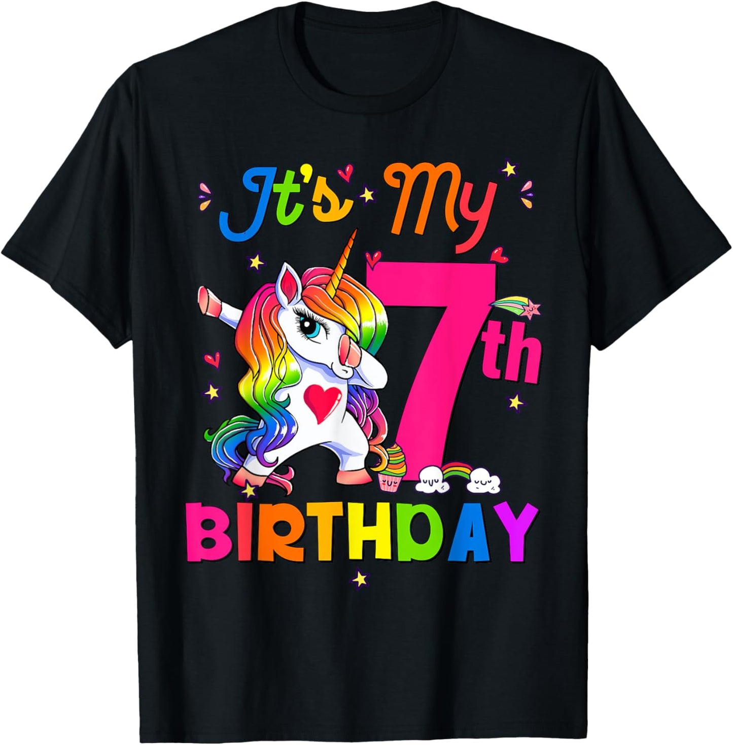 7 Years Old Unicorn It's My 7th Birthday Girl Party T-Shirt - T-Shirt | Black
