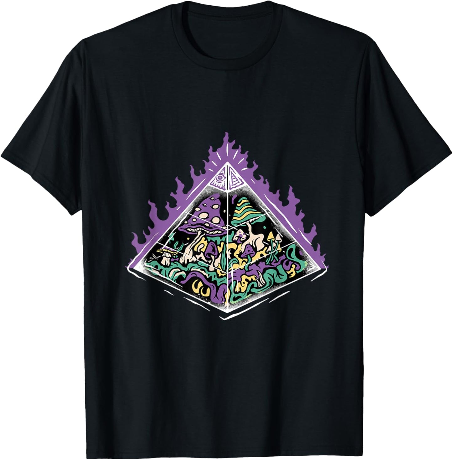 Psychedelic Mushroom Illuminated Sacred Geometry Clothes T-Shirt - T-Shirt | Black
