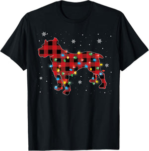 Pajamas Red Plaid Pitbull Christmas Lights Puppy Lovers T-Shirt - T-Shirt | Black