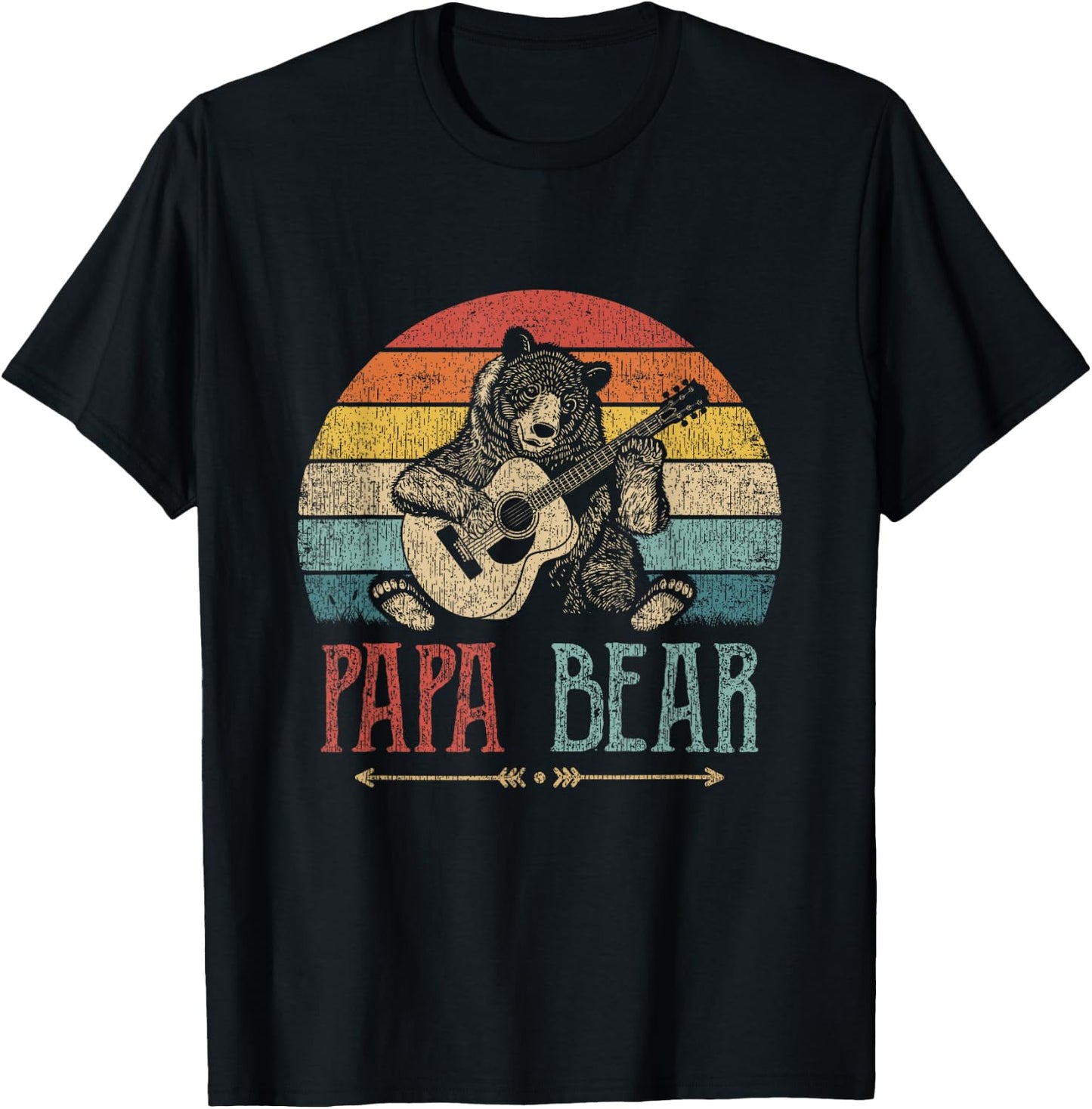 Cute Papa Bear Vintage Father's Day Retro Dad Guitar T-Shirt - T-Shirt | Black
