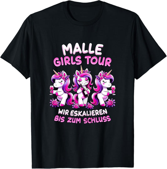 Damen Malle Girls Tour Einhorn Mallorca Party Gruppe Urlaub T-Shirt - T-Shirt | Black