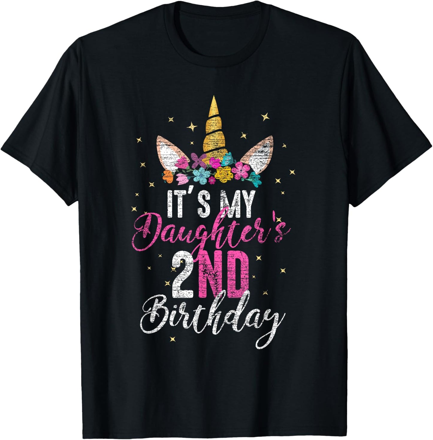 Its My Daughters 2nd Birthay Girl Gift Unicorn Birthday T-Shirt - T-Shirt | Black