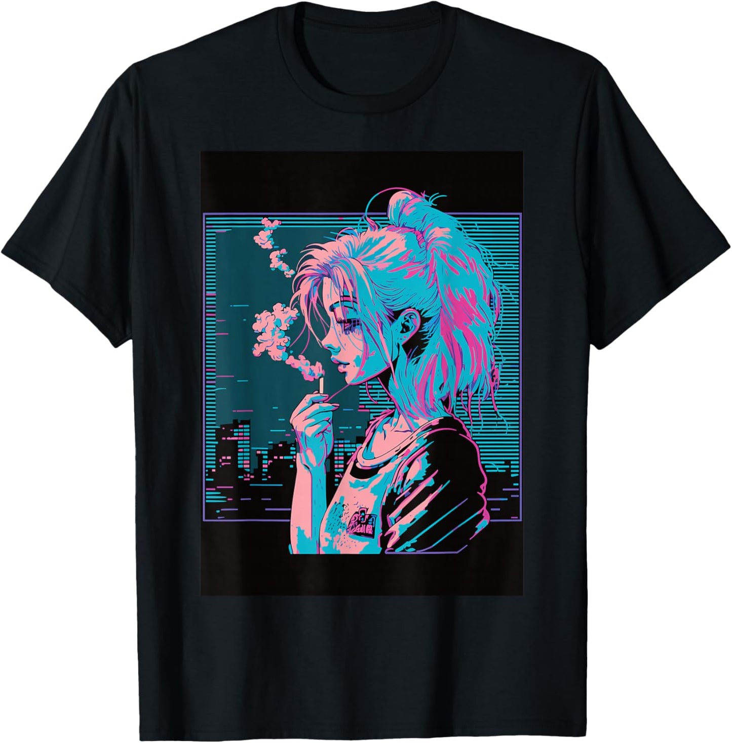 Japanese Vaporwave Sad Anime Girl Indie Aesthetic Otaku T-Shirt - T-Shirt | Black