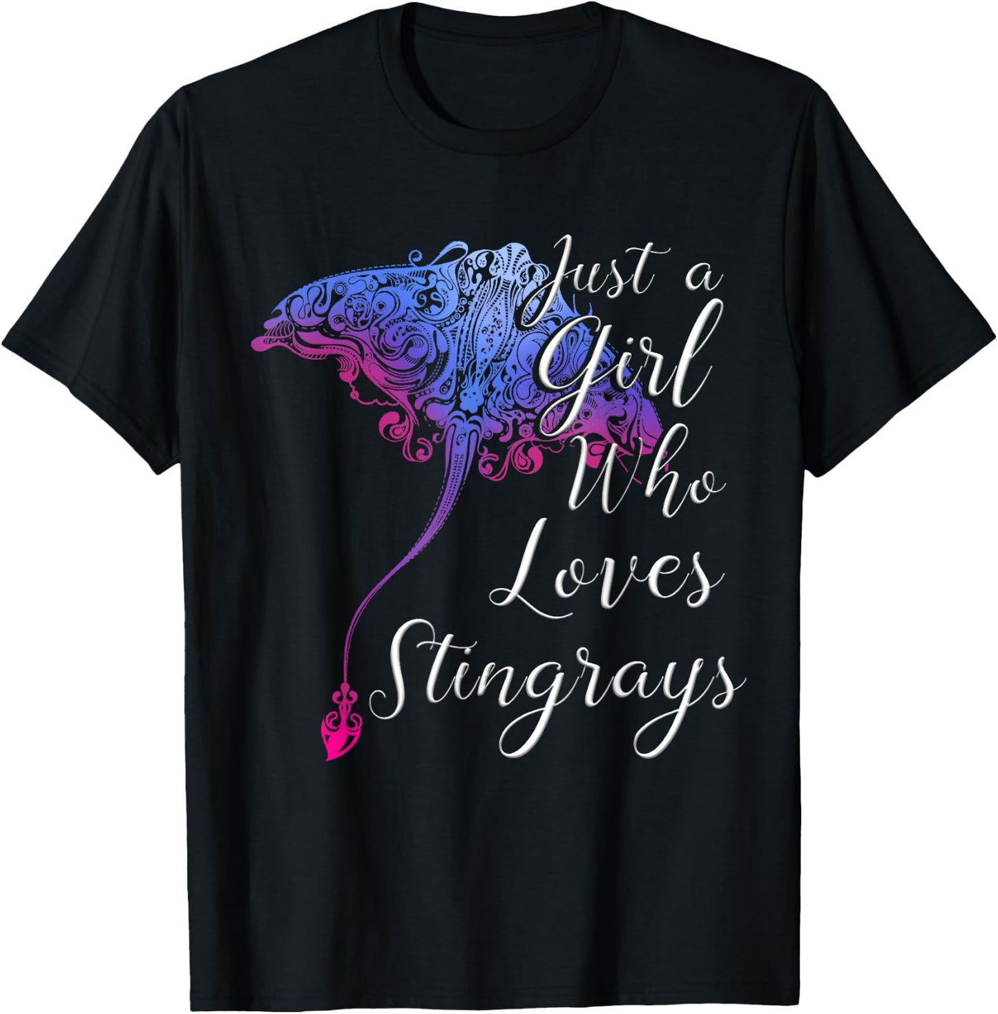 Cute Shark Sea Lover Gift Just a Girl Who Loves Stingrays T-Shirt - T-Shirt | Black