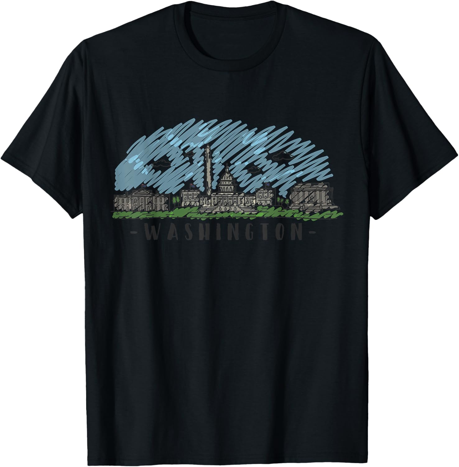 Washington DC Skyline City Pride - Multi Color Watercolors. T-Shirt - T-Shirt | Black