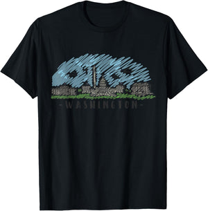 Washington DC Skyline City Pride - Multi Color Watercolors. T-Shirt - T-Shirt | Black
