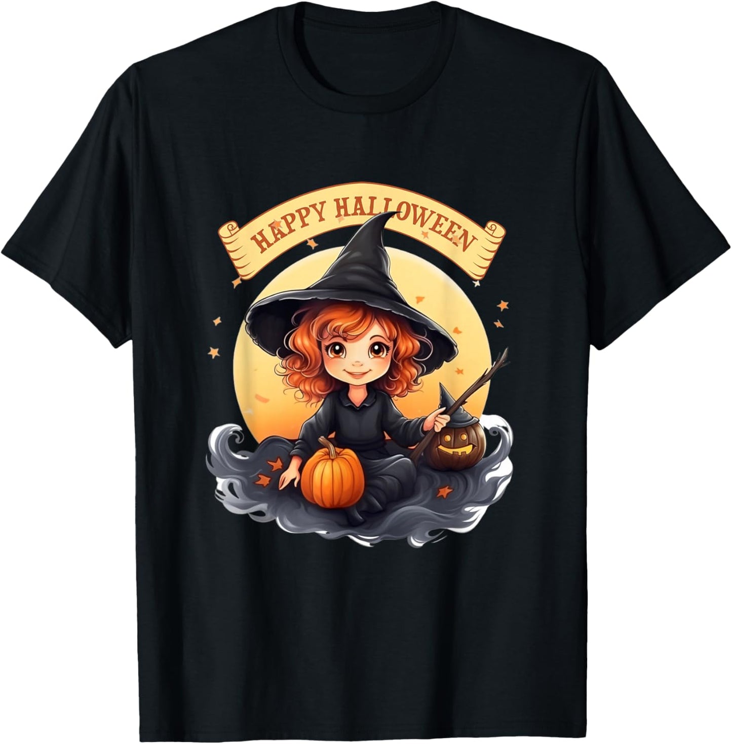 Children's Fashion - Halloween Cute Witch with Creepy Something T-Shirt - T-Shirt | Black