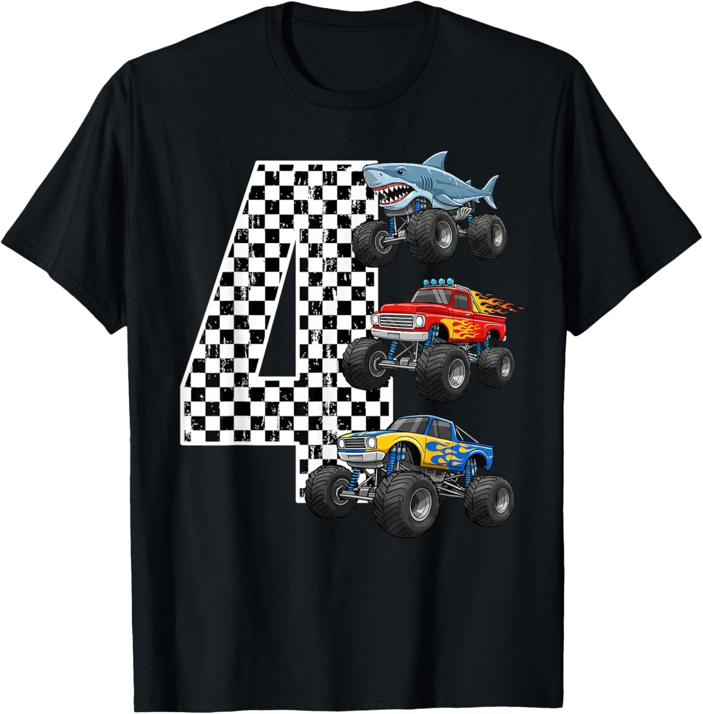 Birthday Monster Truck 4 Year Old Boys 4th Party T-Shirt - T-Shirt | Black
