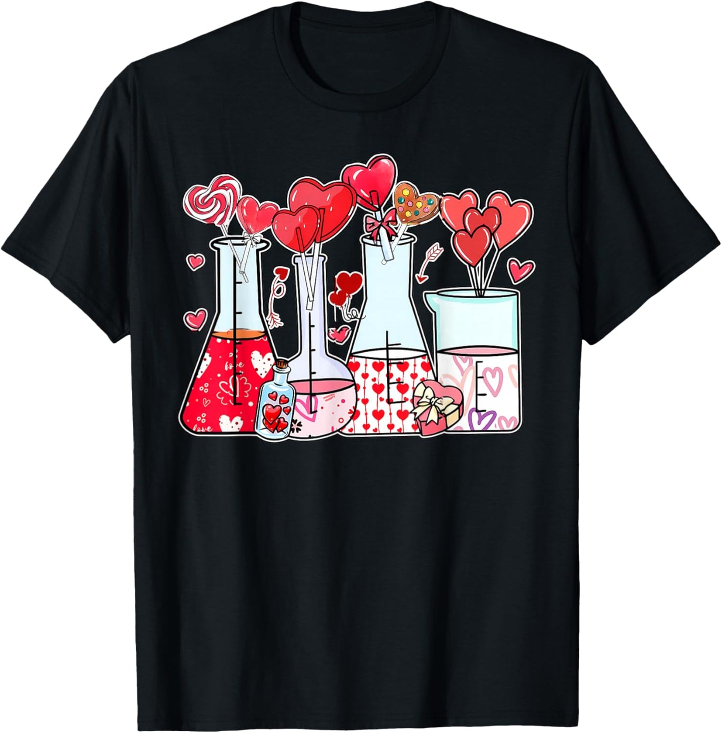 Beaker Test Tube Heart Laboratory Valentines Science Teacher T-Shirt - T-Shirt | Black
