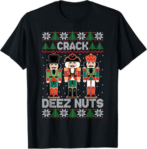 Crack Deez Nuts Funny Ugly Sweater Christmas T-Shirt - T-Shirt | Black