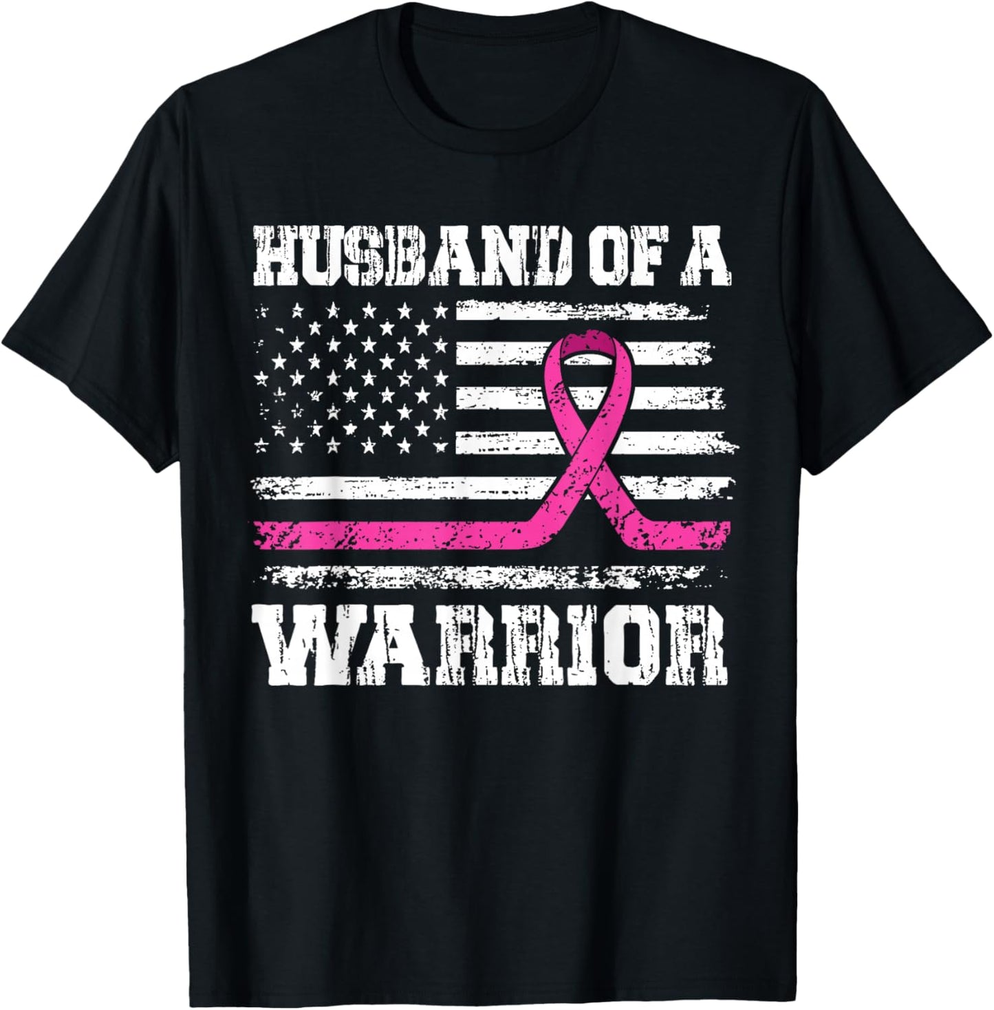 Husband Of A Warrior Breast Cancer Awareness Support T-Shirt - T-Shirt | Black