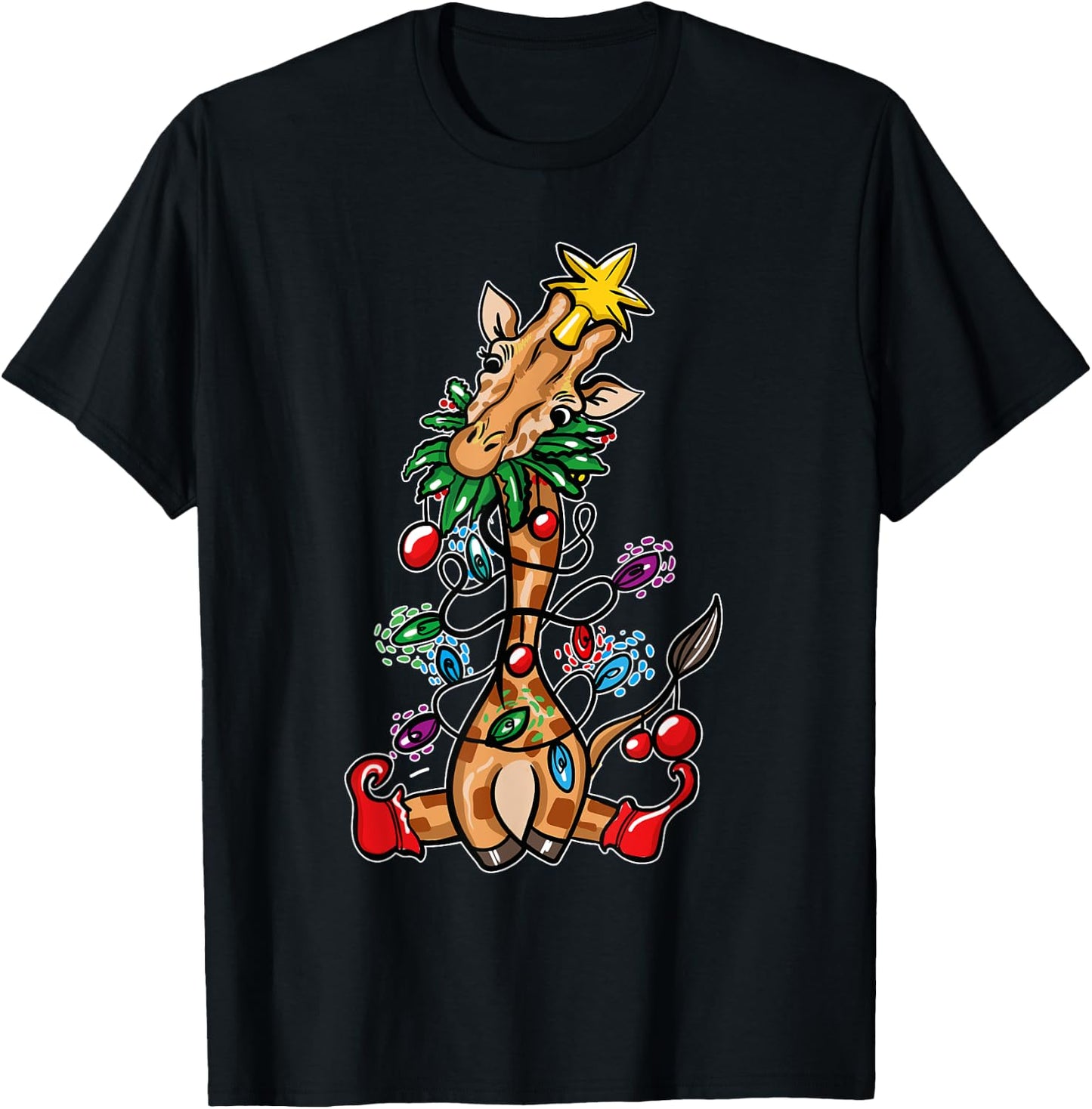 Funny Christmas Tree Giraffe Lover Gift Love Giraffes T-Shirt - T-Shirt | Black