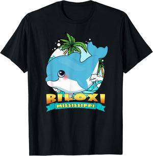 BILOXI MISSISSIPPI | Cute Baby Dolphin Beach Souvenir T-Shirt - T-Shirt | Black