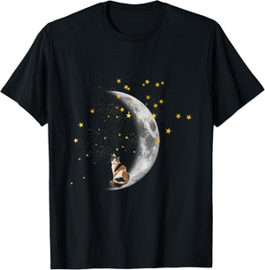 Moon and Stars Calico Cat Women Kids T-Shirt - T-Shirt | Black