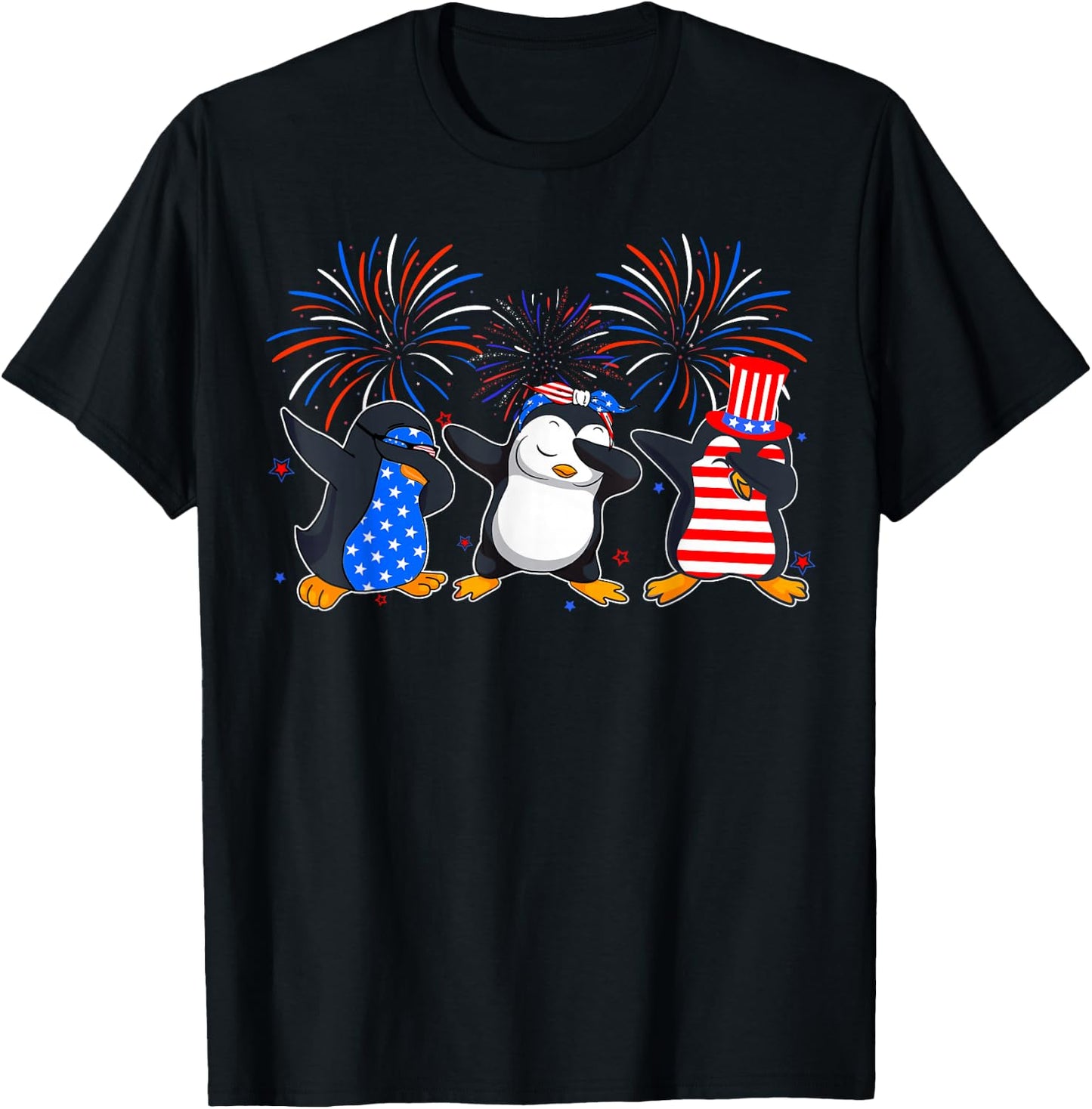 Happy Fourth Of July - Patriotic Animals - Penguin USA Flag T-Shirt - T-Shirt | Black