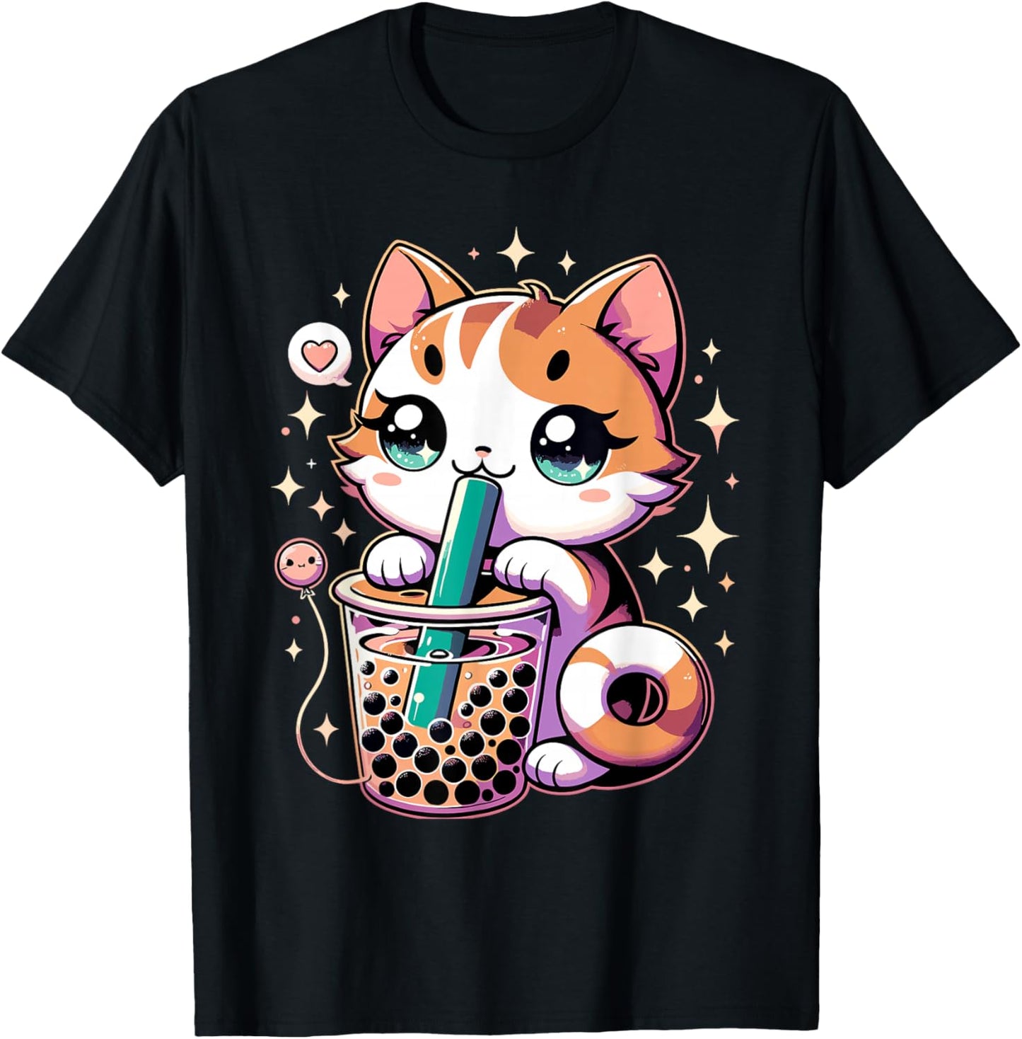 Cat Boba Japanese Kawaii Anime Kitty Bubble Tea Neko Teen T-Shirt - T-Shirt | Black