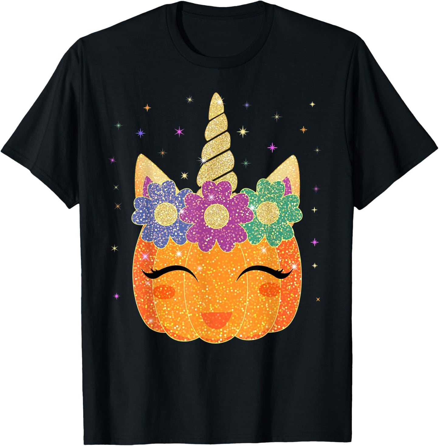 Unicorn Pumpkin - Halloween Thanksgiving Girls Boys T-Shirt - T-Shirt | Black