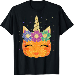 Unicorn Pumpkin - Halloween Thanksgiving Girls Boys T-Shirt - T-Shirt | Black