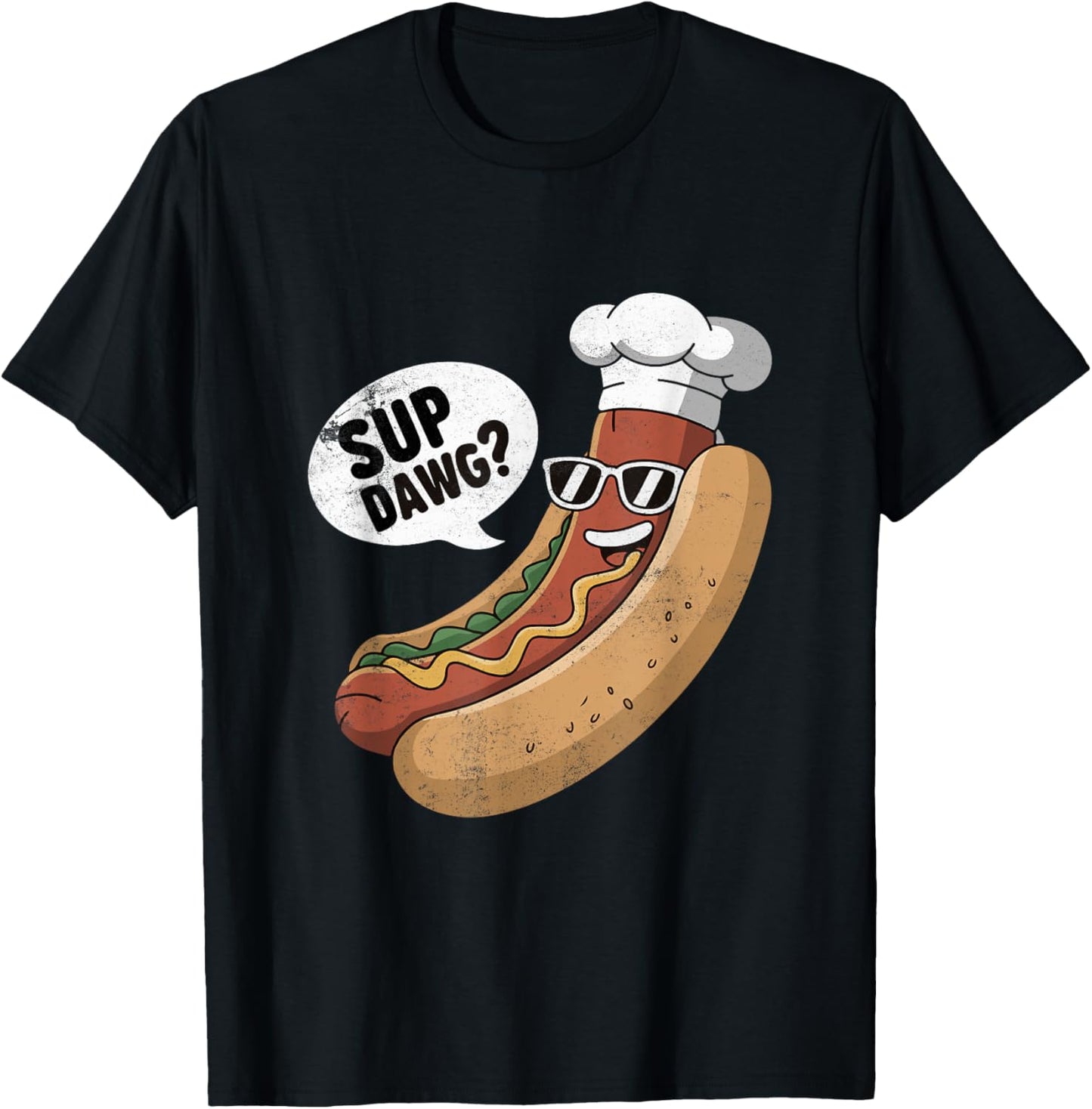 Sup Dawg Funny Hotdog Vintage Graphic T-Shirt - T-Shirt | Black