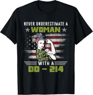 Women With DD-214 Female Veterans Proud Women Veteran T-Shirt - T-Shirt | Black