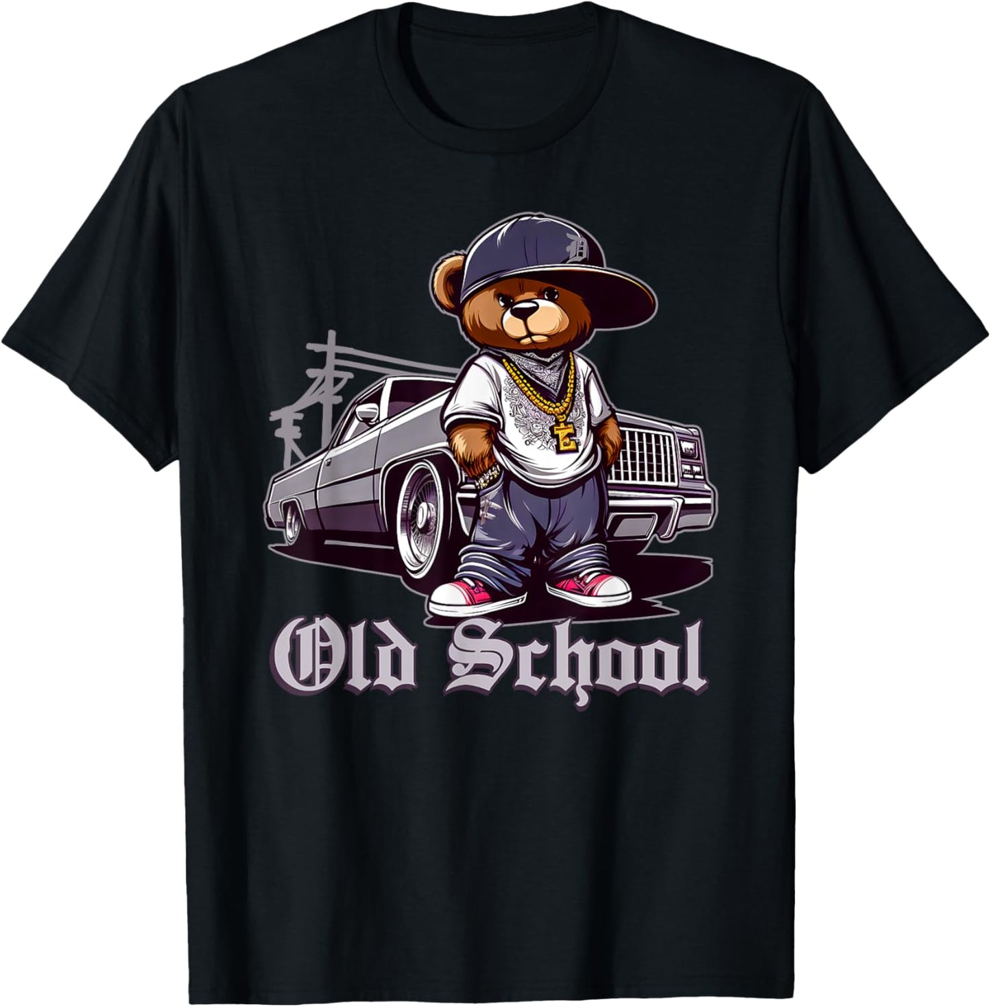 Old School Hip Hop Teddy Bear Lowrider Chicano Culture Cute T-Shirt - T-Shirt | Black