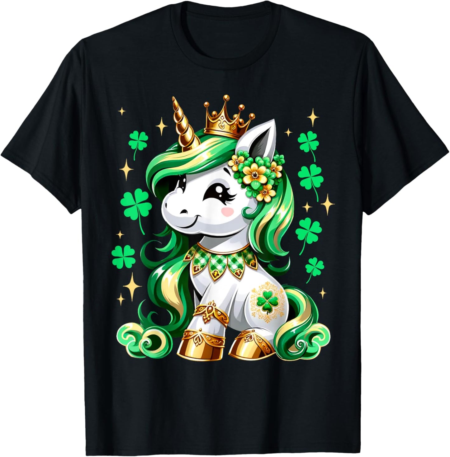 Cute Unicorn Shamrock St Patricks Day Girls Kids Lepricorn T-Shirt - T-Shirt | Black