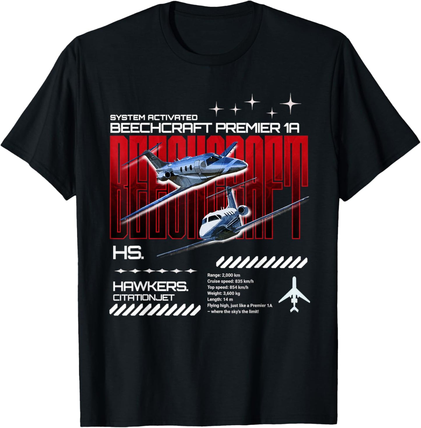 Light Hawkers Beechcraft 1A T-Shirt - T-Shirt | Black