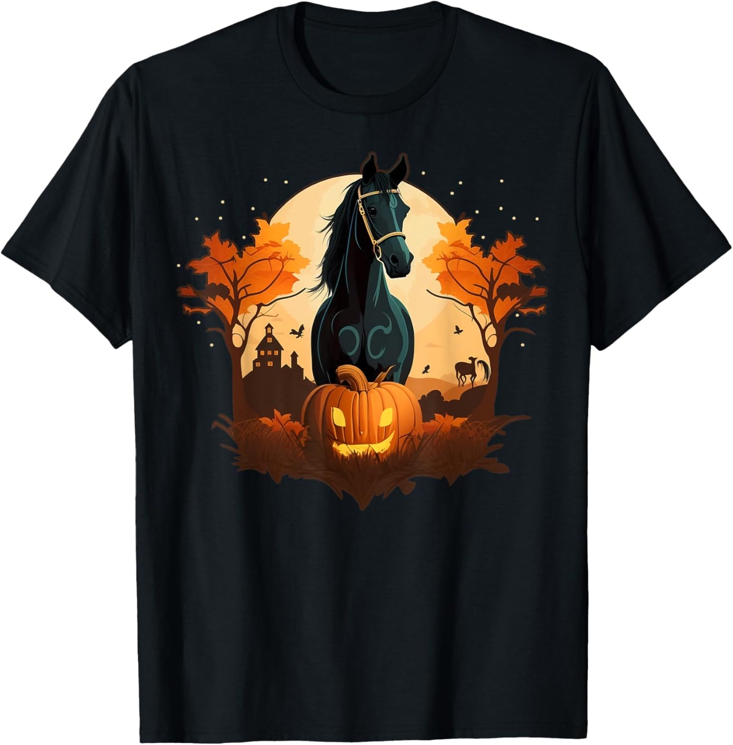 Pumpkin Horse costume on Horse Halloween T-Shirt - T-Shirt | Black