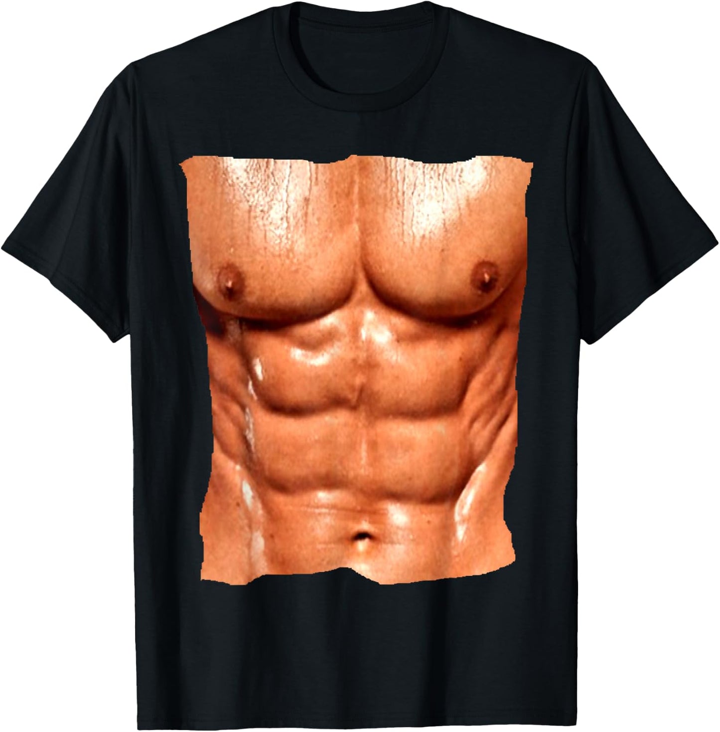 Replica Six Pack Abdomnial Abs Fake Muscle Chest T-Shirt - T-Shirt | Black