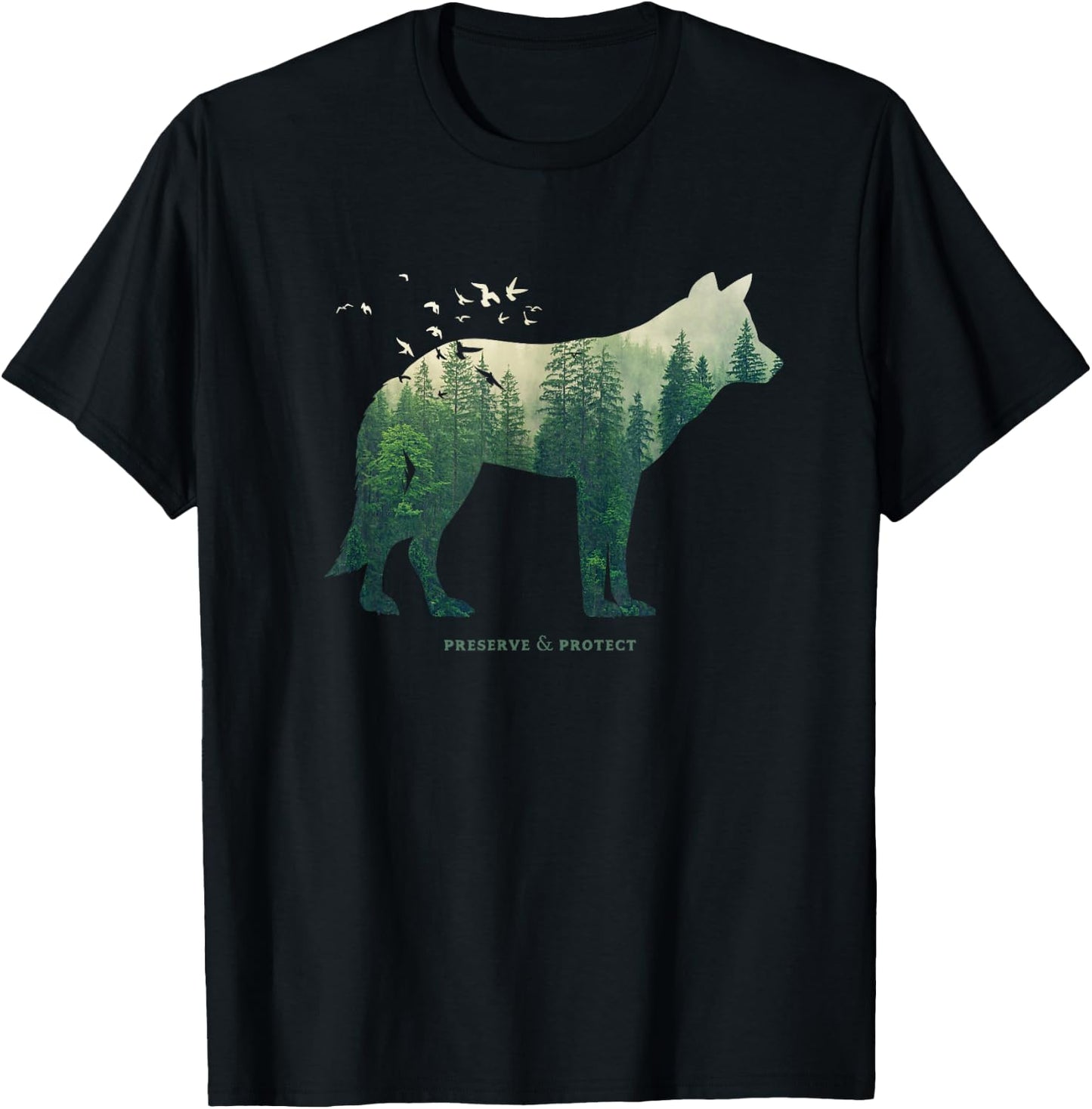 Preserve & Protect Environmental Protection Climate Protection Wolf Silhouette T-Shirt - T-Shirt | Black