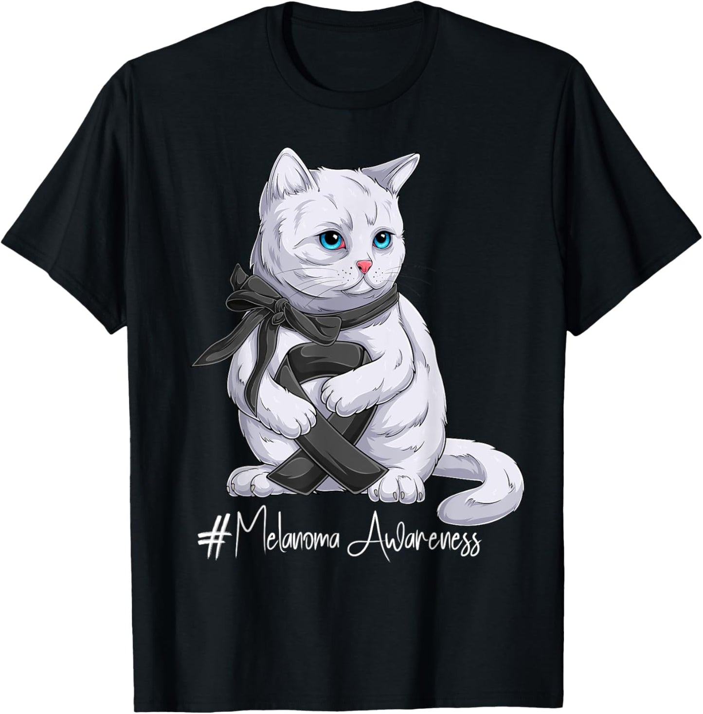Melanoma Awareness Month Black Ribbon Cat T-Shirt - T-Shirt | Black