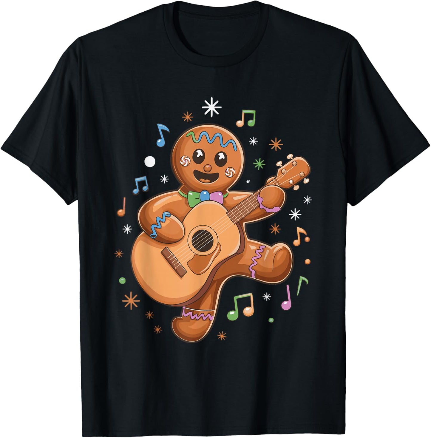 Gingerbread Playing Guitar T-Shirt - T-Shirt | Black