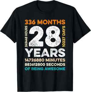 28 Years Old 336 Months Of Being Awesome 28th Birthday Gifts T-Shirt - T-Shirt | Black